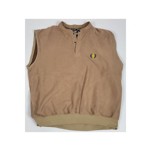 Zero‎ Restriction Golf Outer Wear Mens XL Microsuede Brown Tan Embroidered Vest - Picture 1 of 9
